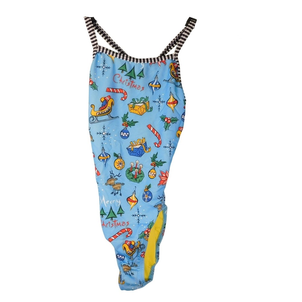 Dolfin Uglies Womens Merry Christmas One Piece Swimsuit Blue Size 28 V-Back